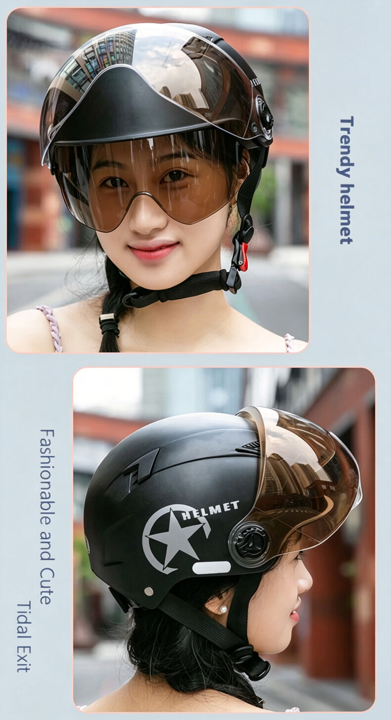 Adandyish Motorcycle Helmet 3C Certified New National Standard A Electric Bike Helmet Unisex Summer Sun Protection Safety Cap Four Seasons Lightweight Half Helmet 805 Matte Black 26