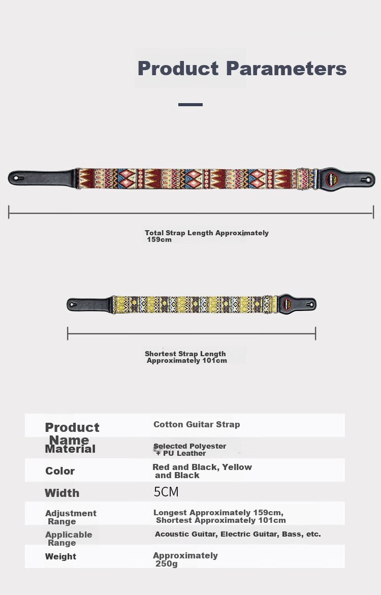 MOSEN MBD03 Thickened Woven Polyester Leather-End Acoustic Guitar Strap Electric Guitar Bass Strap Red and Black 7