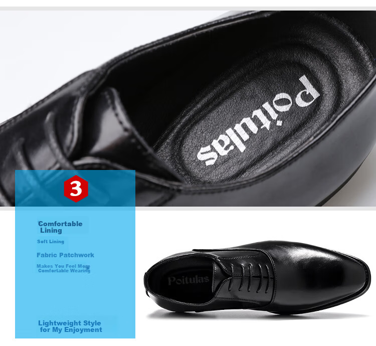 Poitulas Men's Black Pointed Toe Lace-Up Business Casual Derby Dress Shoes British Style Wedding Shoes 8022 Size 42 5