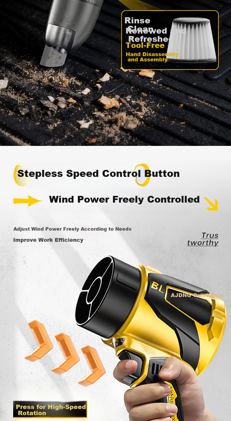 Quiet Bear Industrial Blower Dust Blower Wireless Lithium Battery Rechargeable Small Household Blower and Vacuum Dual-Use 12