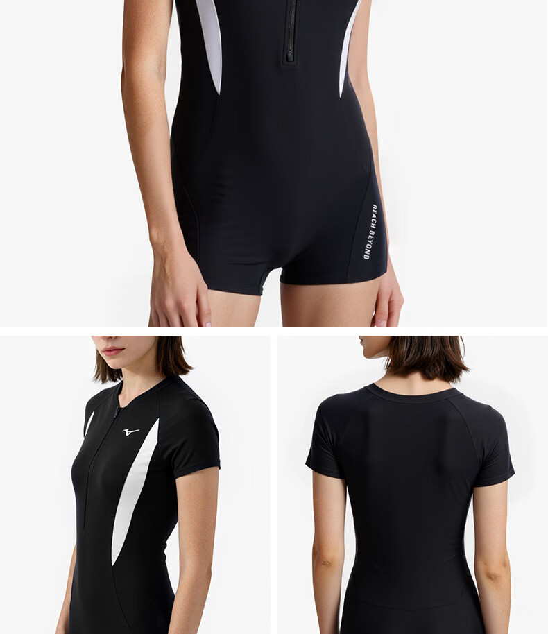 MIZUNO Women's One-Piece Conservative Square-Leg Swimsuit for Hot Springs, Fashion Plus Size Slimming Swimwear A1359 Black M 24