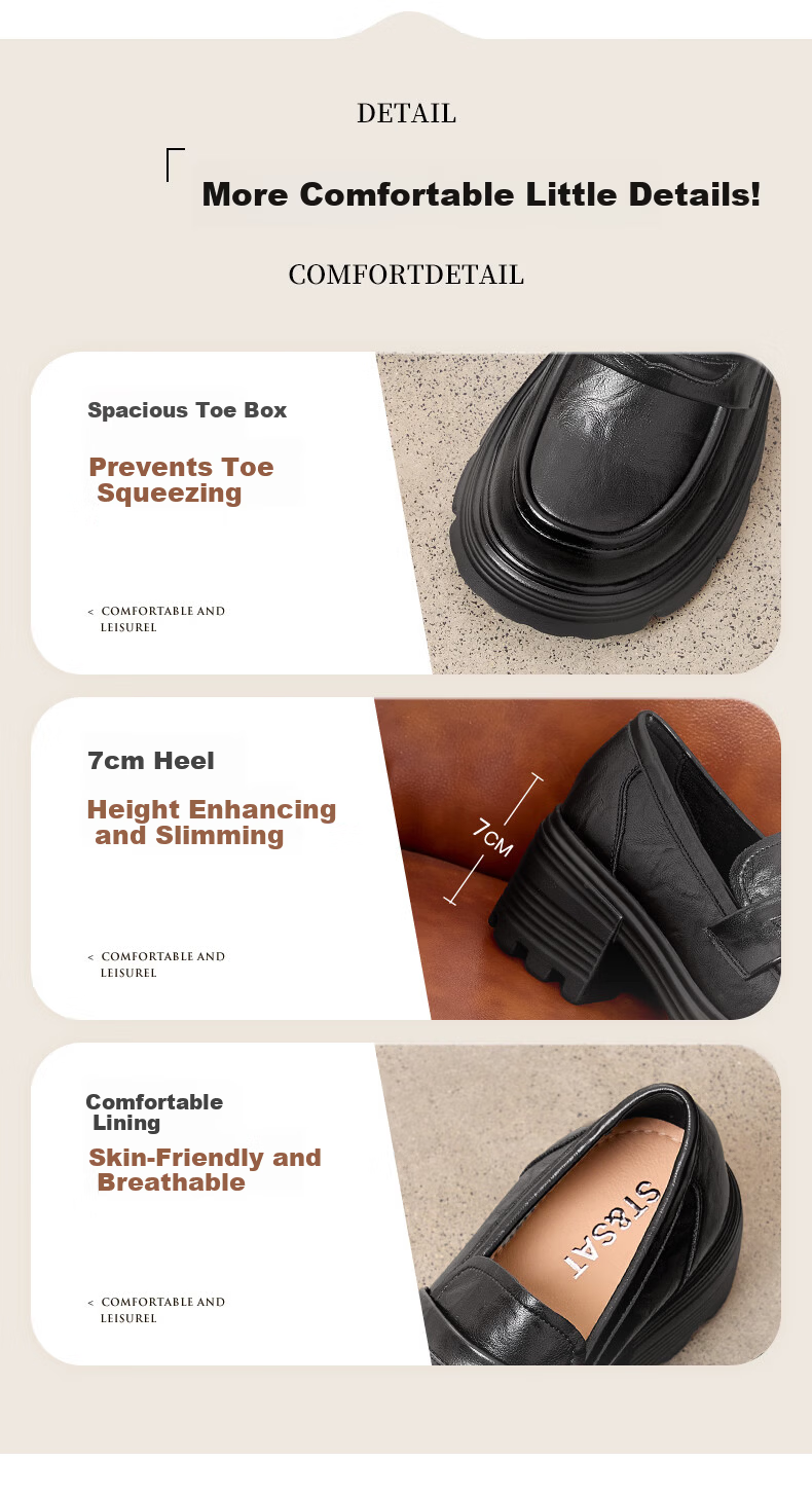 Saturday Thick Sole Loafers Women 2026 New Spring Slip-On Soft Sole Comfortable Black Height Increasing British Style Small Leather Shoes 5