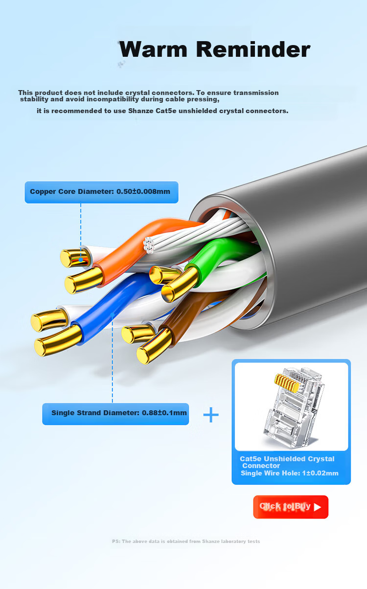Sanze Cat5e Unshielded Ethernet Cable 0.50±0.008mm Pure Copper Core Gigabit Network Cable for Engineering Home Network Monitoring POE Wiring 200m SZ-5200A 4