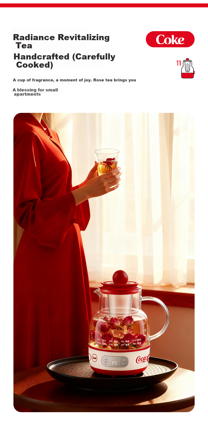 Coca-Cola 1.2L Automatic Health Pot Electric Kettle Tea Maker 24-Hour Constant Temperature Flower Tea Kettle A-YS02GW 14