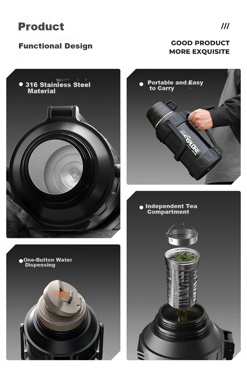 NRMEi Outdoor Insulated Bottle Large Capacity 72-Hour Long-Lasting Insulation 316 Stainless Steel Portable Large Insulated Water Flask 2