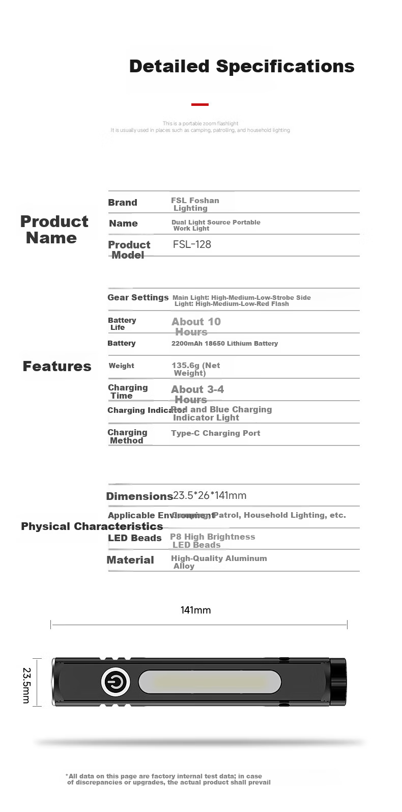 FSL Work Light High Brightness Multifunctional Dual-Head Rechargeable LED Magnetic Car Repair Emergency Flashlight 14