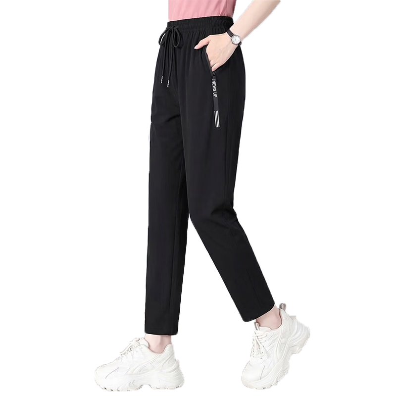 AEMAPE Plus Size Ice Silk Pants for Women 2026 New Summer Thin High Waist Draped Cool Fashion Casual Straight Sweatpants