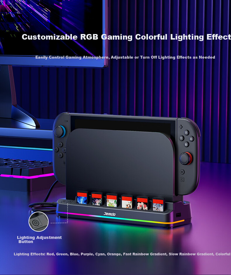 Jemdo Cooling Base Fan for Nintendo Switch 2 OLED Storage Stand Cooling Device NS Auto Start-Stop Game Card TV Mode Accessory 7