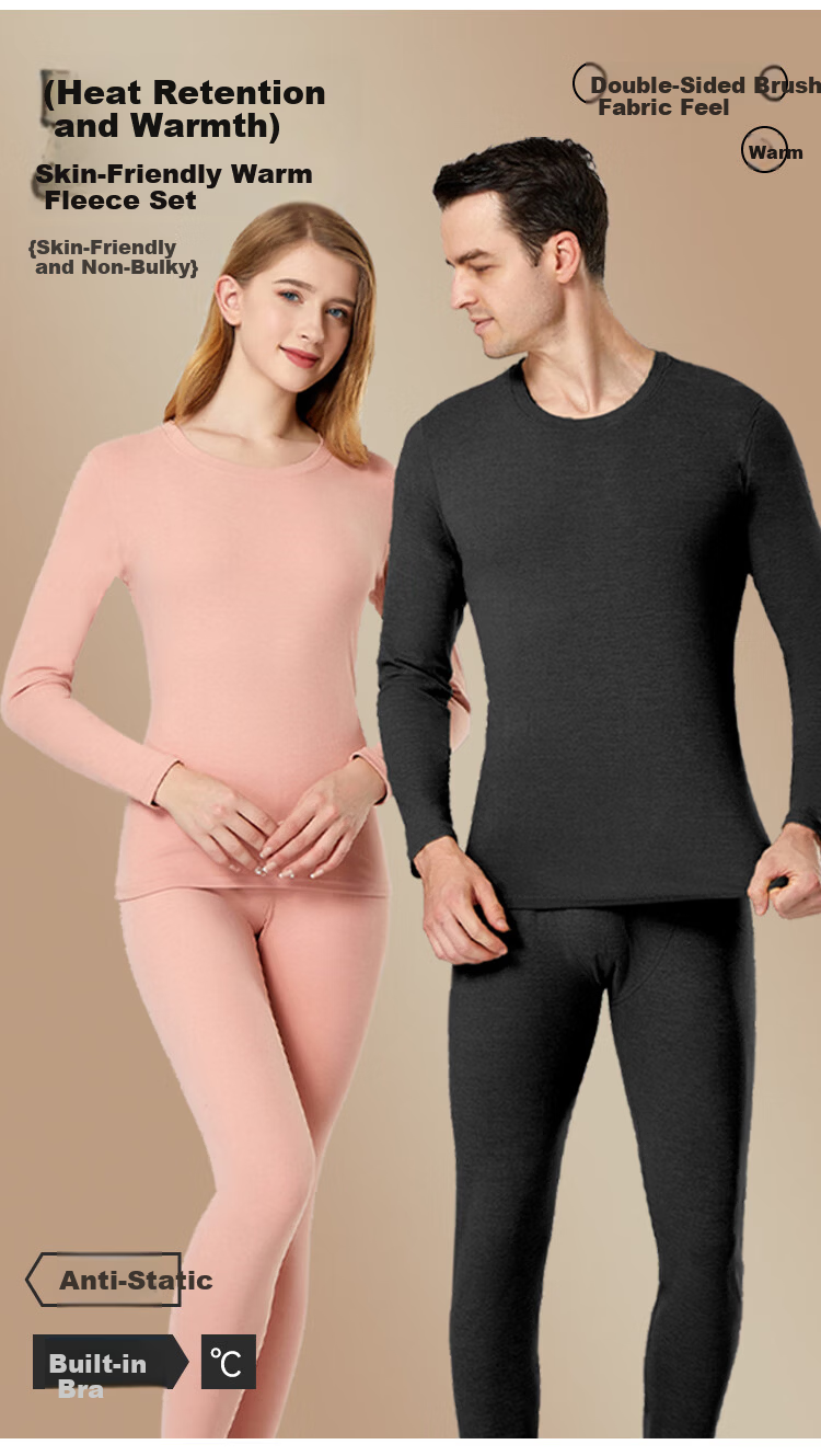 GUJIN Men's Thermal Underwear Set Cashmere Mulberry Silk Warm Abdomen Skin-Friendly Heat Retaining Seamless Base Layer Autumn Top and Bottom 2