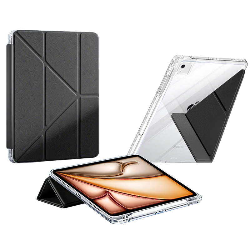 Cooler Master Pen Slot Black Case for iPad Pro 12.9, 13-inch Air 8/7/6 Generation Protective Shockproof Foldable Smart Sleep Transparent Back Cover