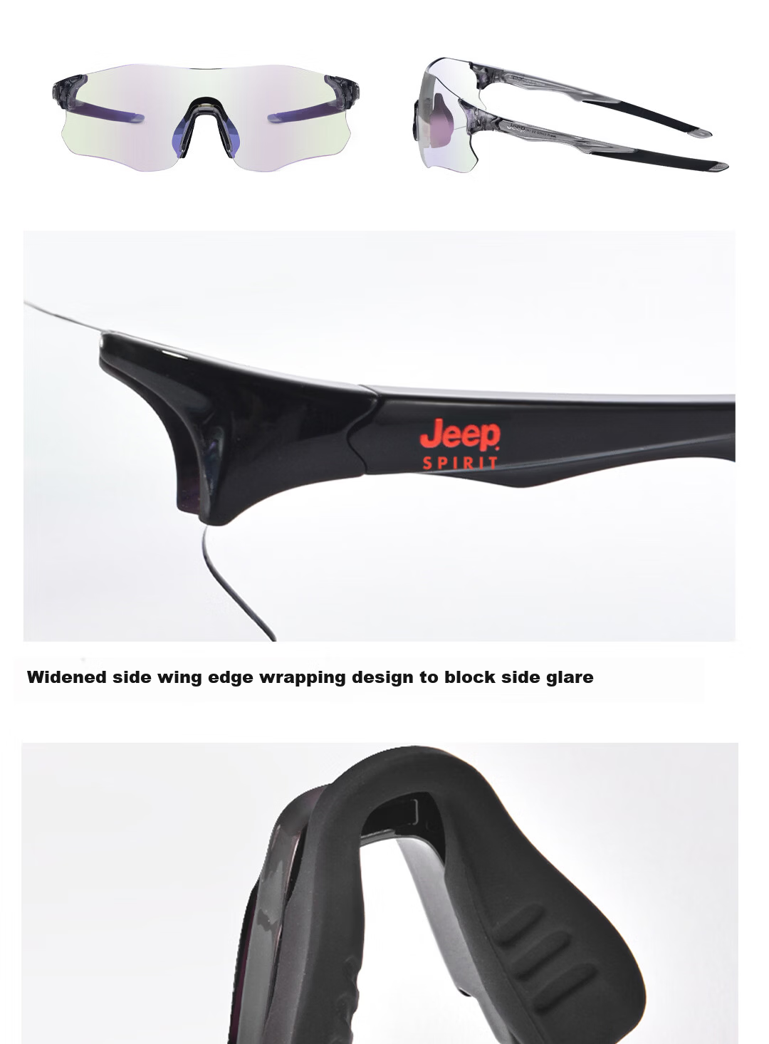JEEP SPIRIT Cycling Running Sunglasses Unisex Marathon Outdoor Sports UV Protection Windproof Anti-Fog Day and Night Use 16