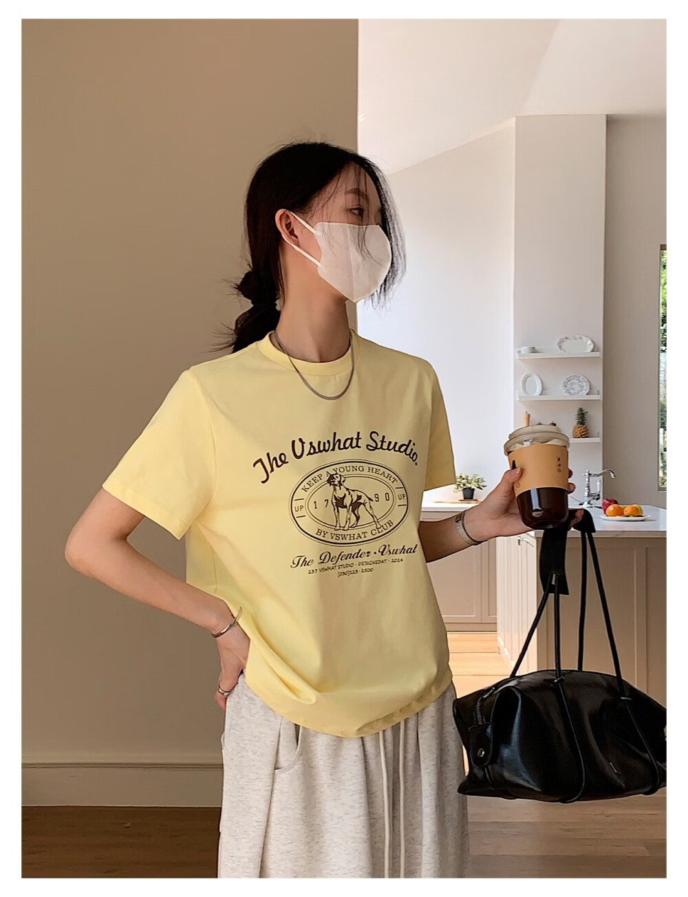 ICH MODE "Puppy Travelogue" Korean Retro College Style Chic Shoulder Short Sleeve T-Shirt Women Casual Top White M 15