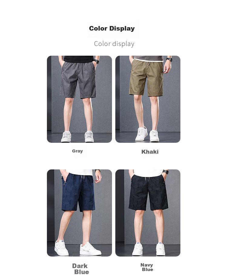 Romon 100% Cotton Casual Shorts Men Summer Thin Trendy Straight Elastic Waist Solid Color Knee-Length Khaki 3XL 4