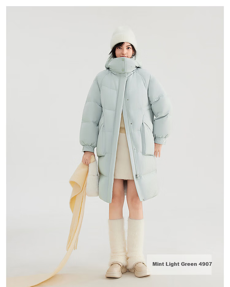 BOSIDENG Off-Season Women's Winter Down Jacket Loose Mid-Length Casual Thickened Removable Hood Stand Collar Casual Coat 14