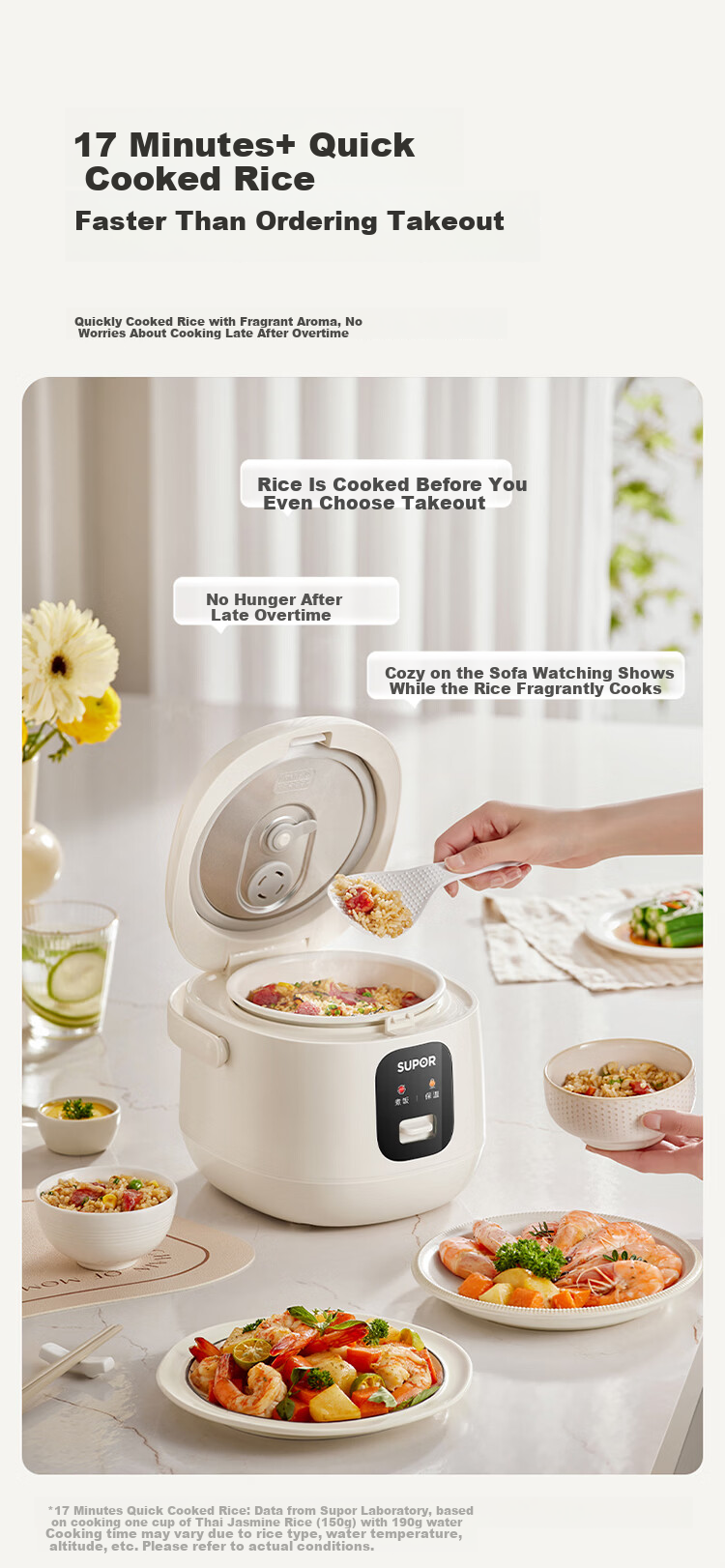 SUPOR Rice Cooker 1-2 People 1.6L Large Capacity Titanium Ceramic Non-Stick Inner Pot Mini Smart Multifunctional Micro Pressure Rice Cooker One-Key Keep Warm Quick Cook F16R1091 2