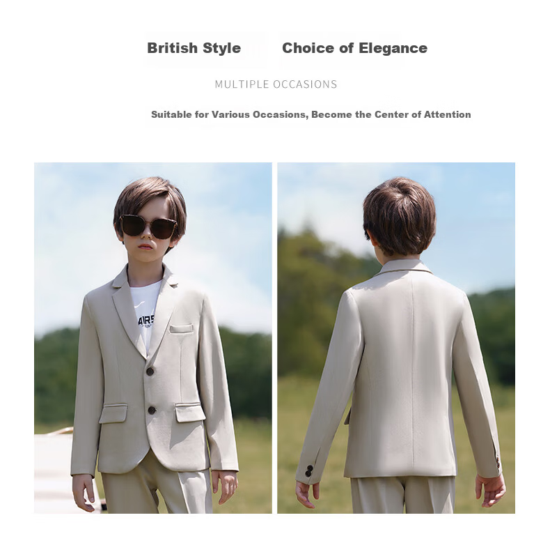 Luomeng Boys' British Style Formal Suit Spring And Autumn Casual Blazer, Beige, Size 110 6