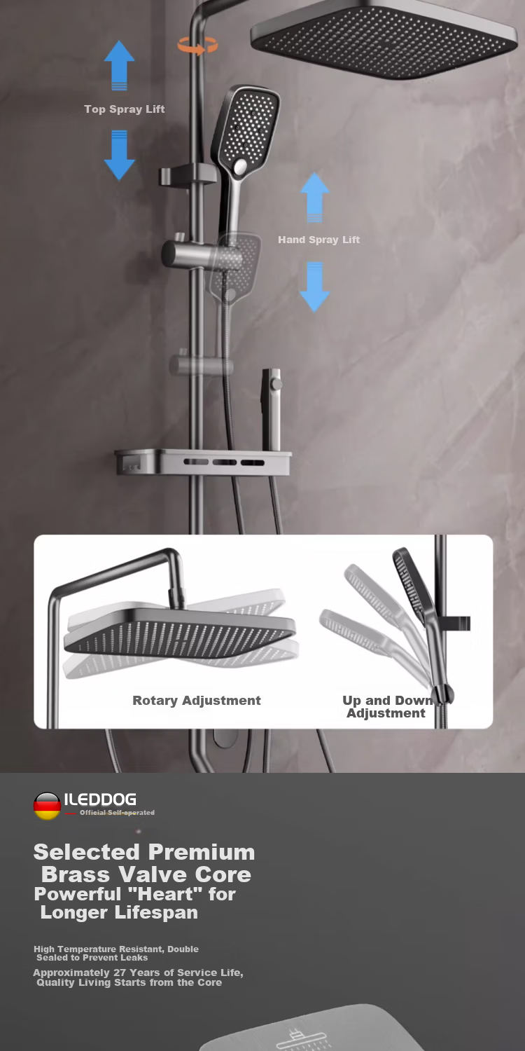 ILeddog [Germany] All-Copper Body Shower Set, Pressure-Boosting Overhead Adjustable Shower Head, Snowflake Spray Showerhead 12