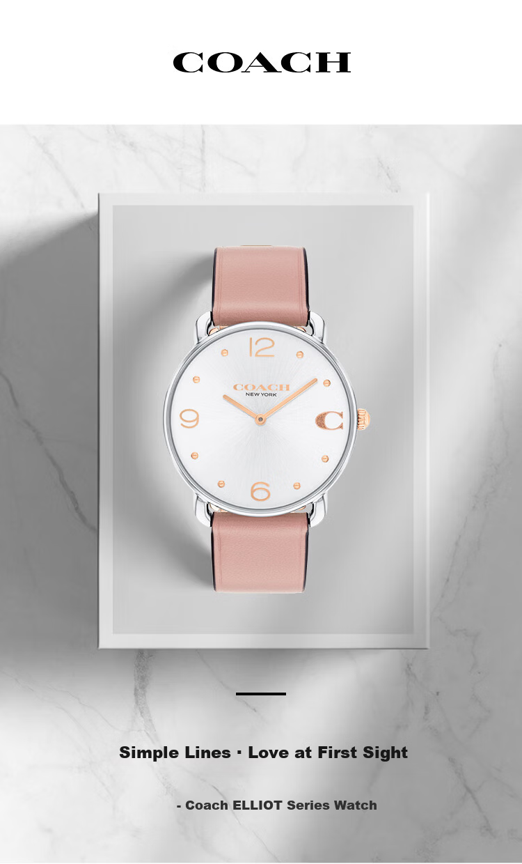 COACH ELLIOT Series Leather Strap Quartz Women's Watch 14504200 Gift 1
