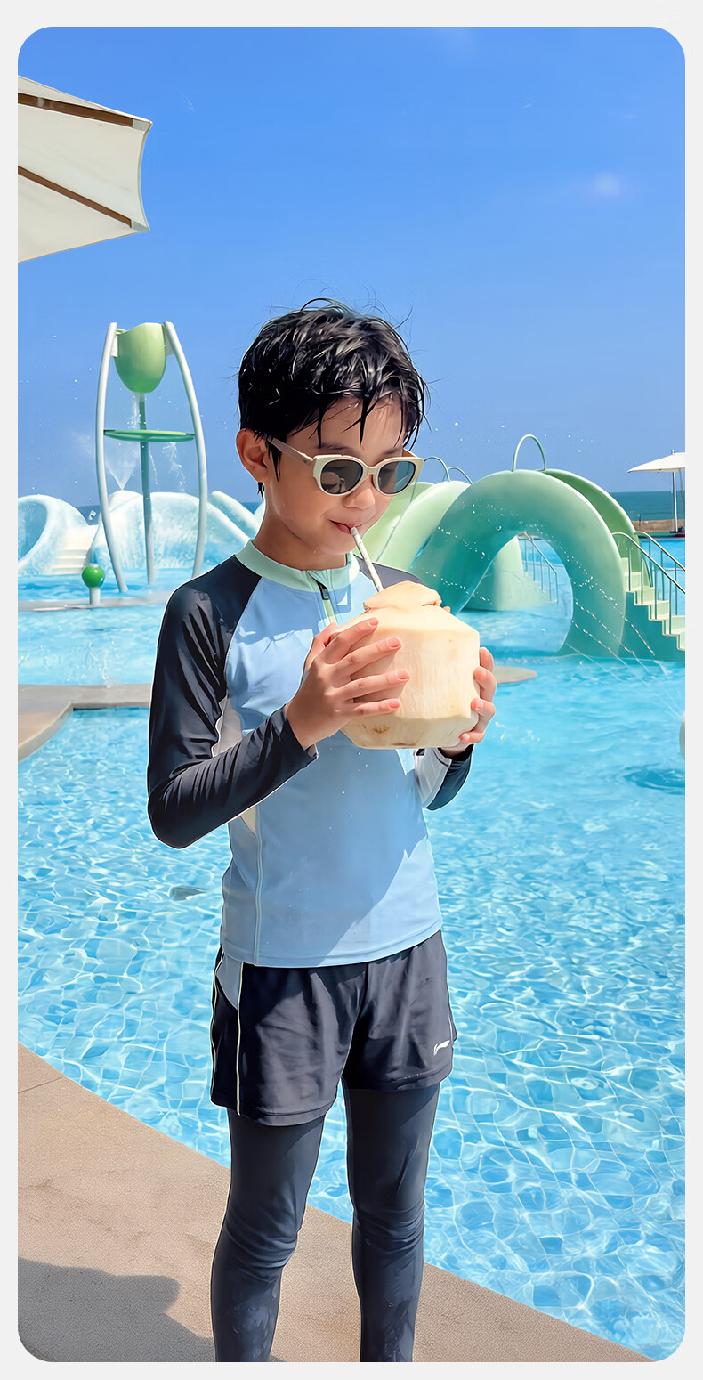 LI-NING Kids Two-Piece Long Sleeve Rash Guard and Pants Swimwear Sun Protection Boys Surfing Suit 8511 Blue Size 160 9