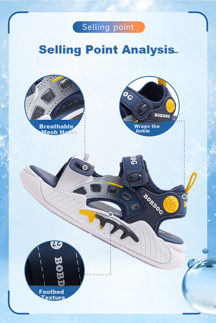 BOBDOG Kids Sandals Summer Boys Versatile Beach Shoes Children's Footwear 105542079 Navy Blue/White Size 27 4