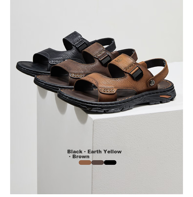 CAMEL Comfortable Soft Cowhide Breathable Dual-Wear Durable Business Casual Leather Sandals for Dad G15M211027 Brown Size 43 2