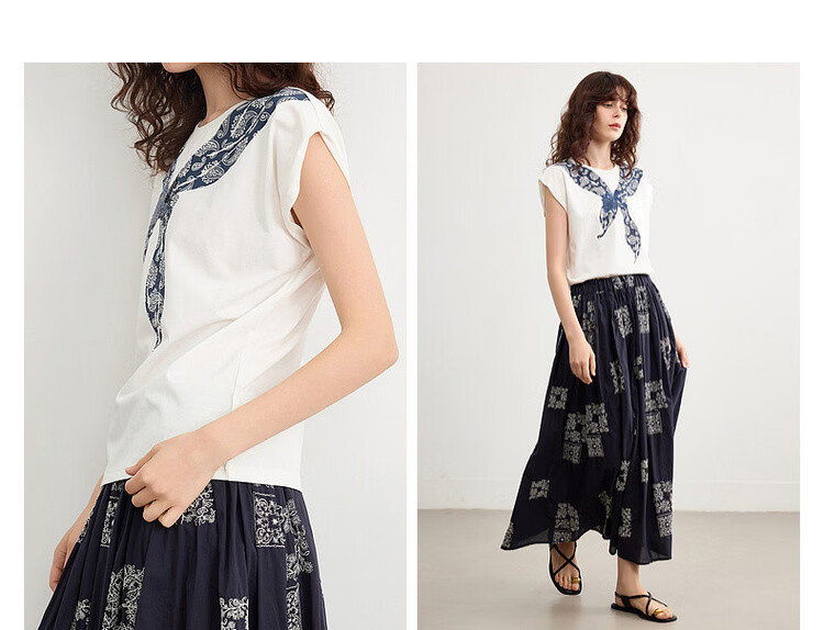 Demana [Cooling Black Technology Sorona] Summer Vintage Floral Bow Tie Round Neck Short Sleeve Loose Women's T-Shirt 10