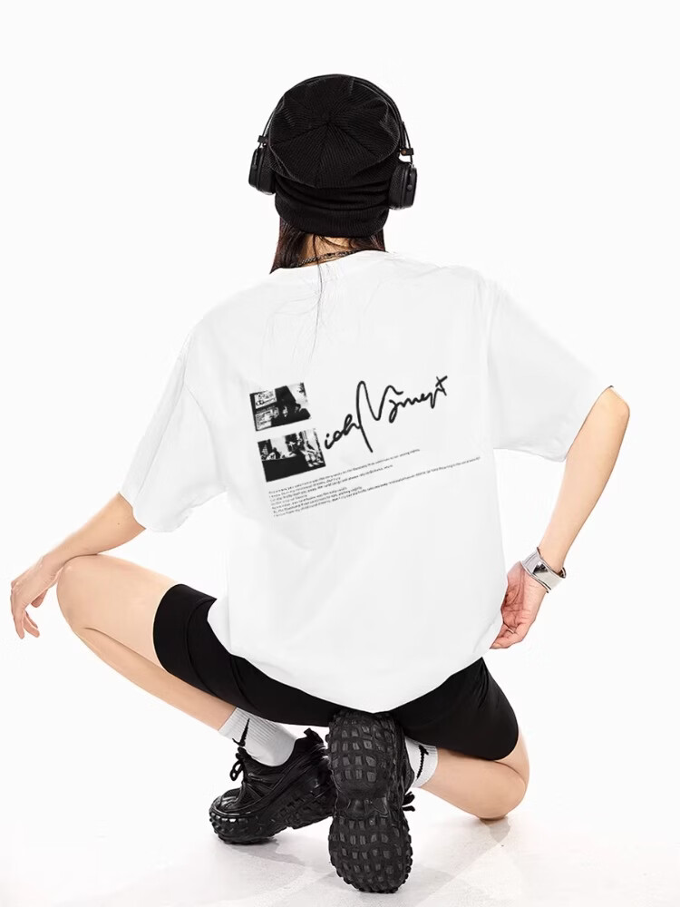 ICH MODE 260G Heavyweight Trendy Back Print Oversize T-Shirt Women Top Apricot L 18
