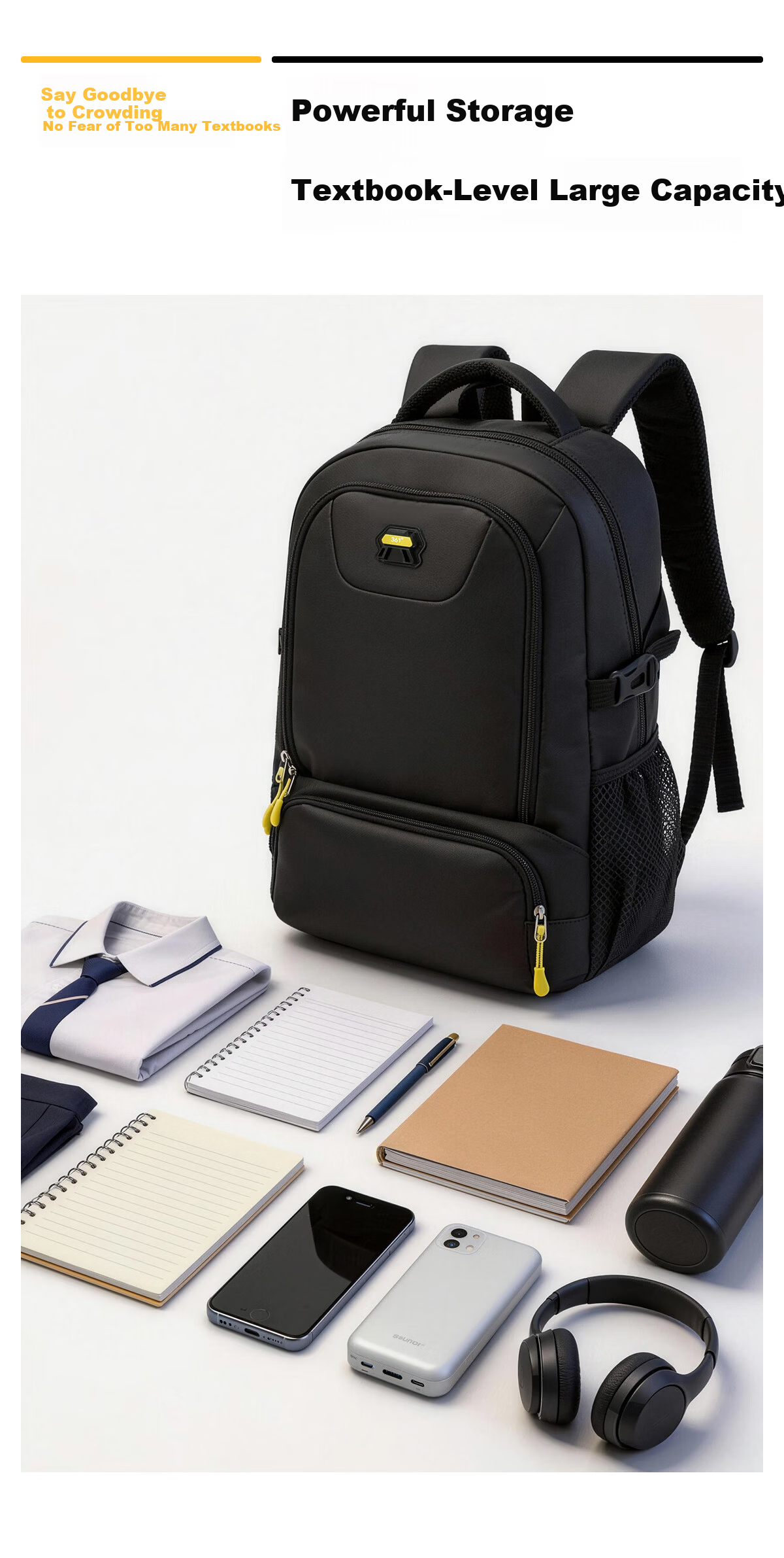 361° Large Capacity Boys' School Backpack for Middle and High School Students, Pressure-Relief Ergonomic Anti-Sagging Lightweight Primary School Student Shoulder Bag 8
