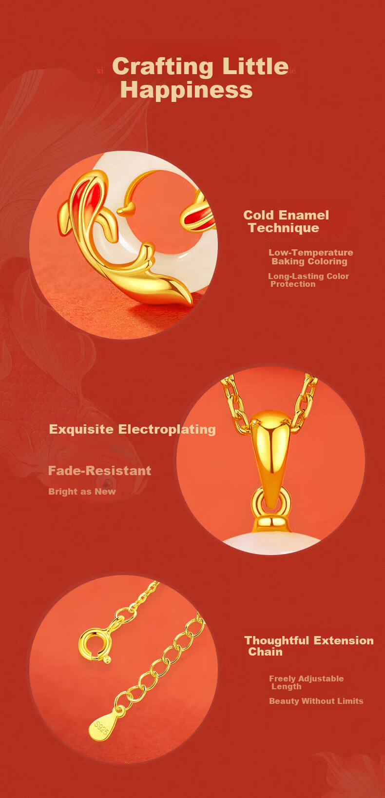 Zhenshang Silver China Gold Koi Fish Safety Buckle Silver Necklace Hetian Jade Pendant Women's Birthday Gift for Girlfriend Wife S925 7
