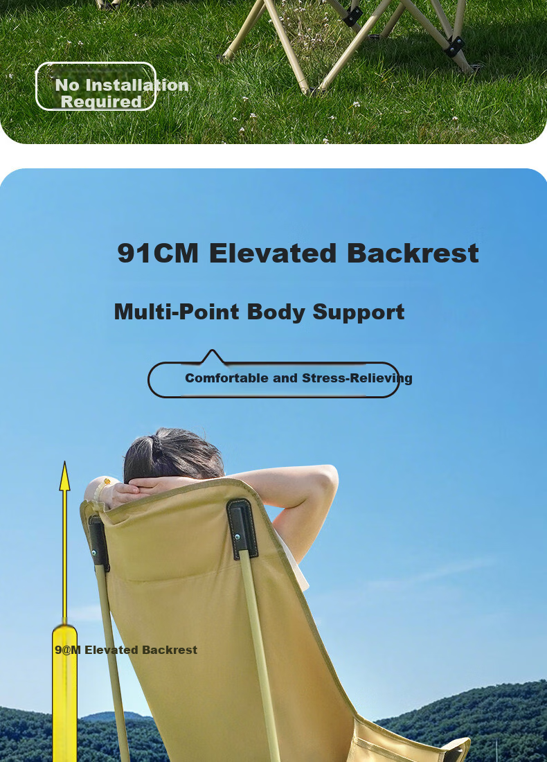 Gosoo Outdoor Folding Chair High Back Moon Chair Portable Camping Recliner Picnic Fishing Stool 1