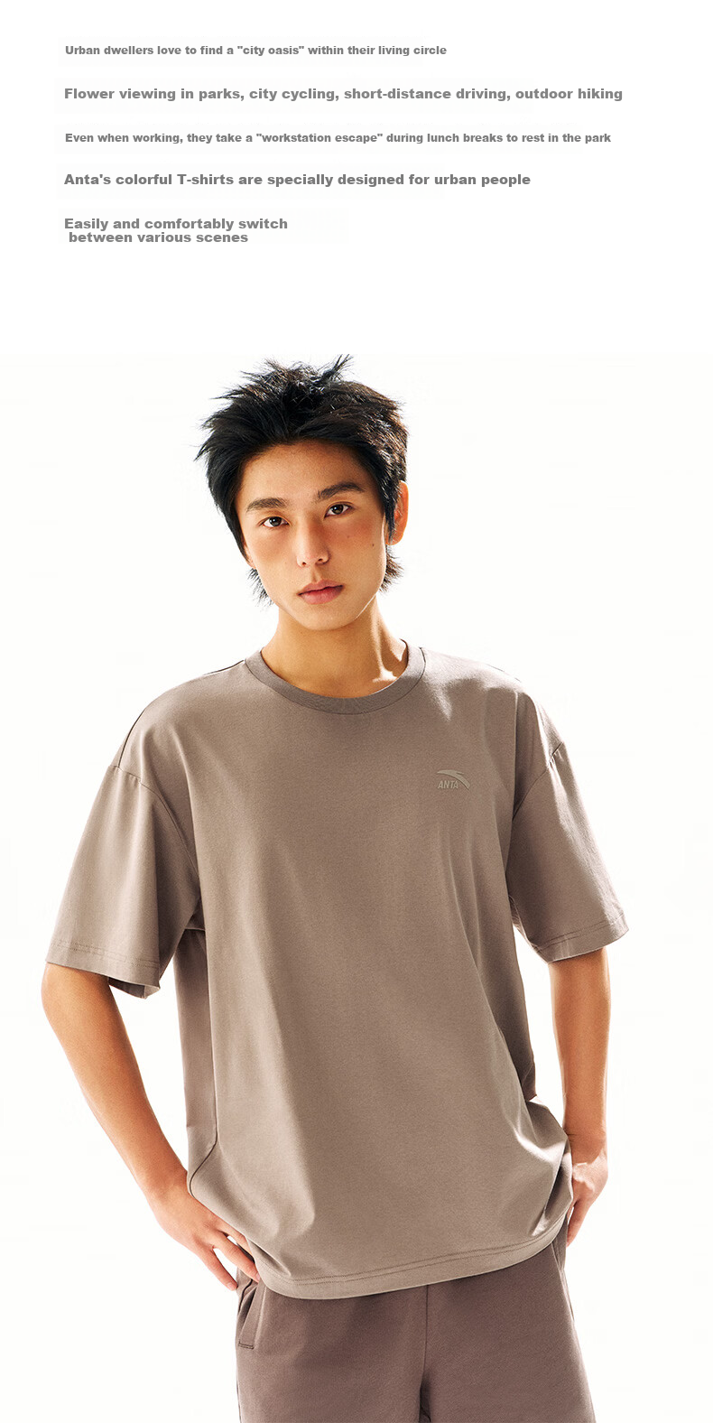 Anta Casual Short Sleeve T-Shirt Unisex Summer Simple Solid Color Crew Neck Sports Base Shirt Loose Fit Couple Top 9