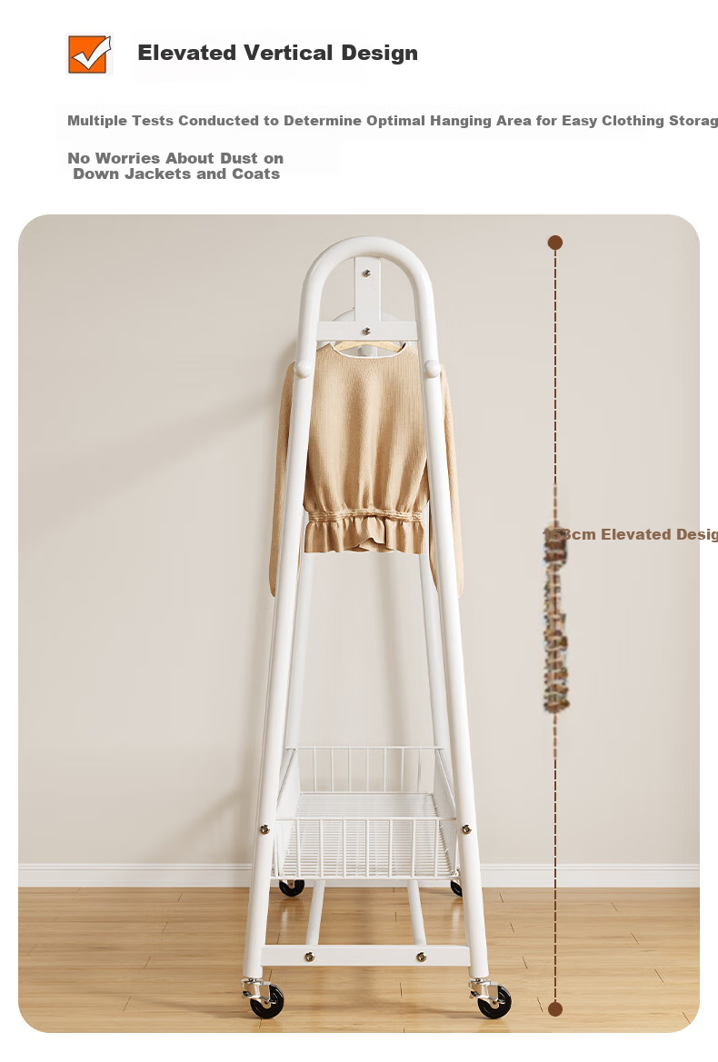 Shanshan Wooden Floor-Standing Clothes Hanger Coat Rack Bedroom Garment Rack Mobile Balcony Storage Shelf 6