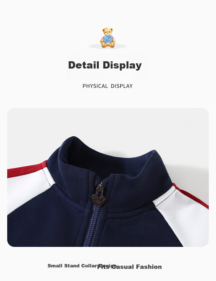 Classic Teddy Kids Set Boys Girls Jacket and Pants 2-Piece Mid-Child Spring Casual Sports School Style Dark Blue Size 90 15