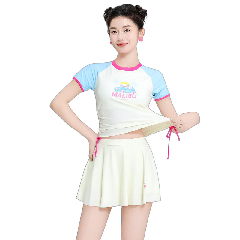 Barbie Swimsuit for Women, Tummy Control Slimming Two-Piece Skirt Style, Stylish Athletic Conservative Beach Vacation Hot Spring Swimming Costume