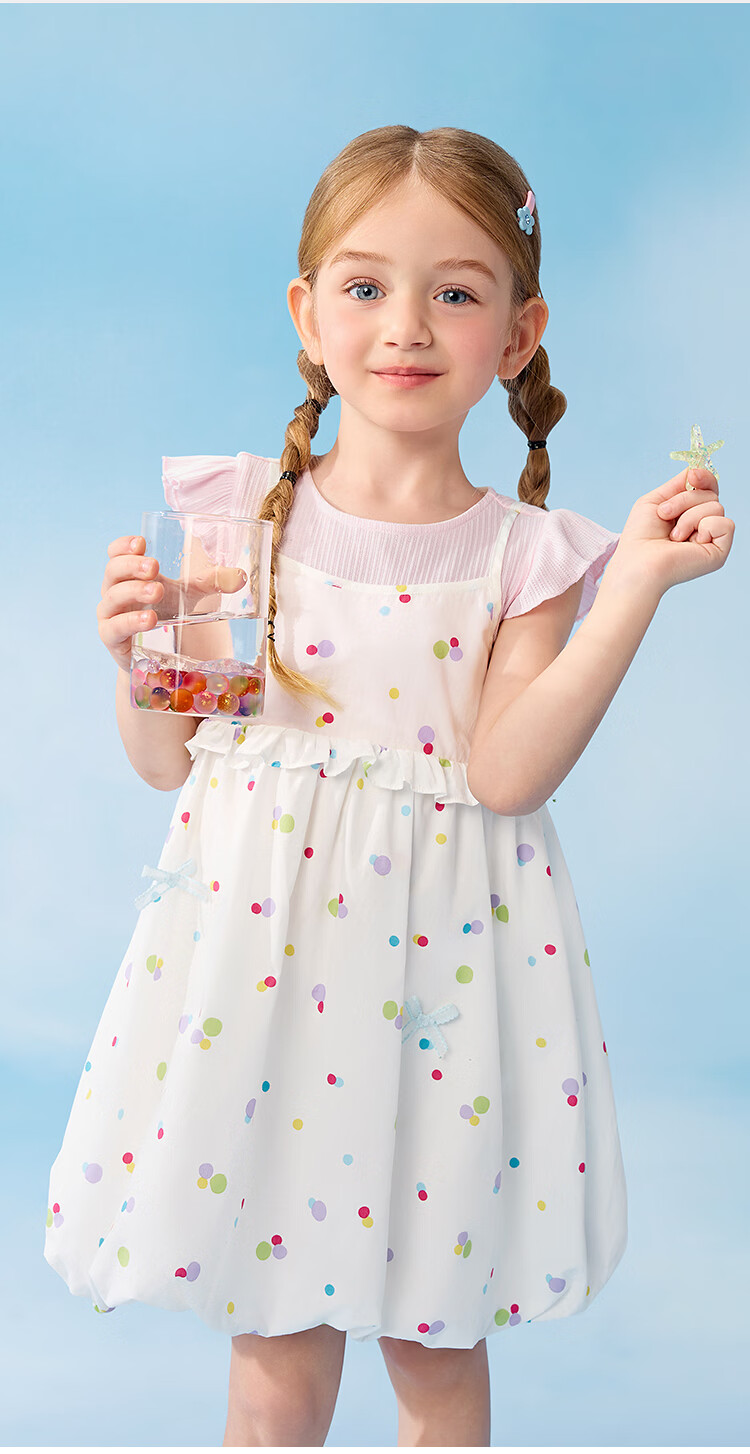 Balabala Kids Dress Baby Girl Dress 2026 Summer Fake Two-Piece Flower Bud Skirt Sweet and Cute 7