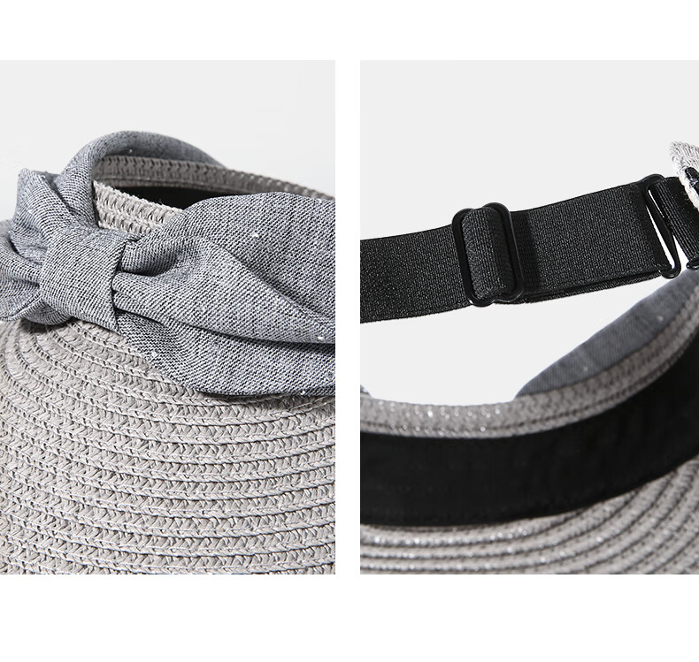 CACUSS Women's Open-Top Straw Sun Hat with Bow, Fashionable Vacation Outdoor Summer Sunshade Cap, Starlight Gray 21