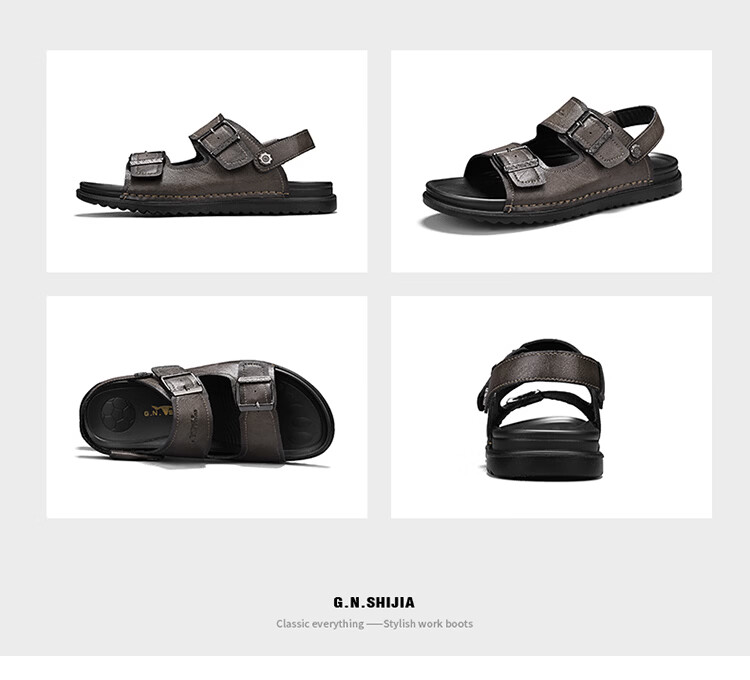 Bull Family Men's Leather Sandals Summer New Casual Outdoor Breathable Beach Shoes Men's Sports Driving Dual-Purpose Slippers 29