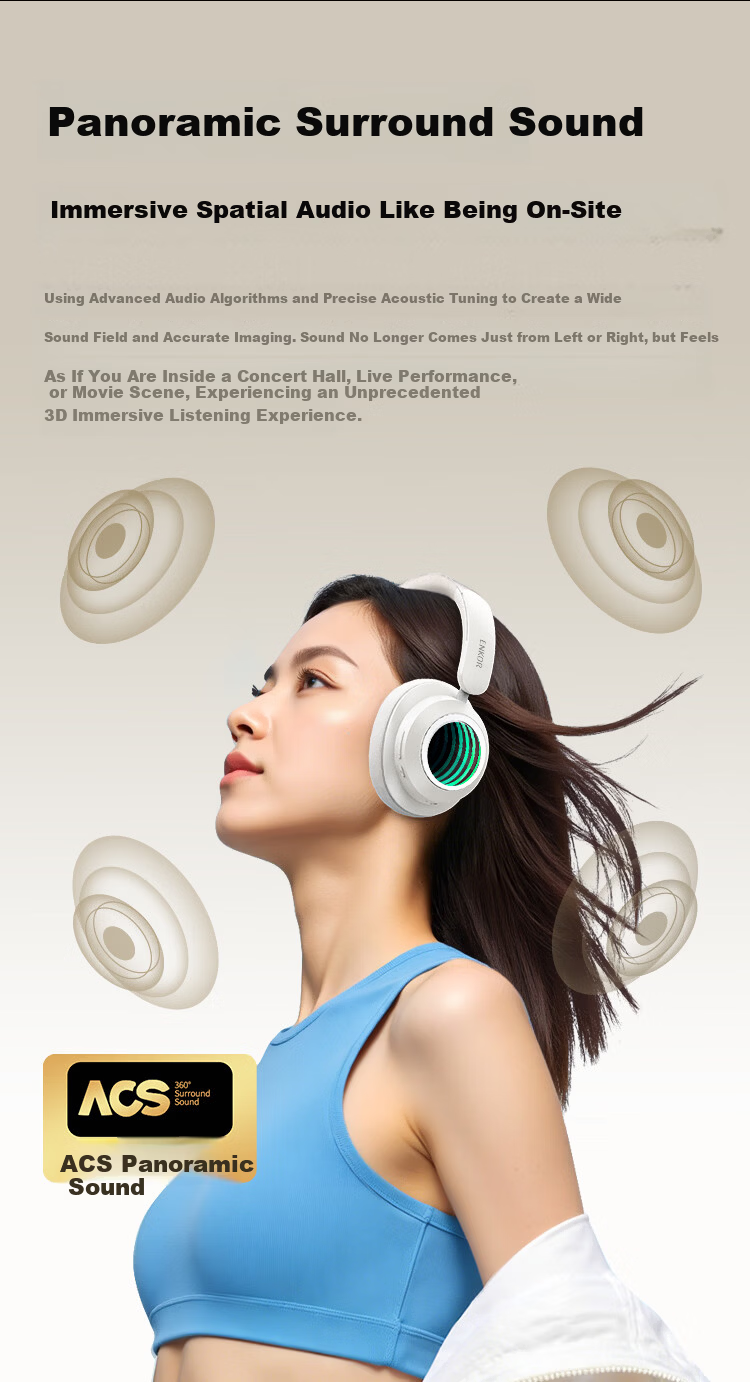 ENKOR EM9 Over-Ear Bluetooth Headphones Active Noise Cancelling 2026 Latest Wireless Music Wired Computer Gaming Deep Abyss Mirror RGB Lighting Ultra-Long Battery Life 4