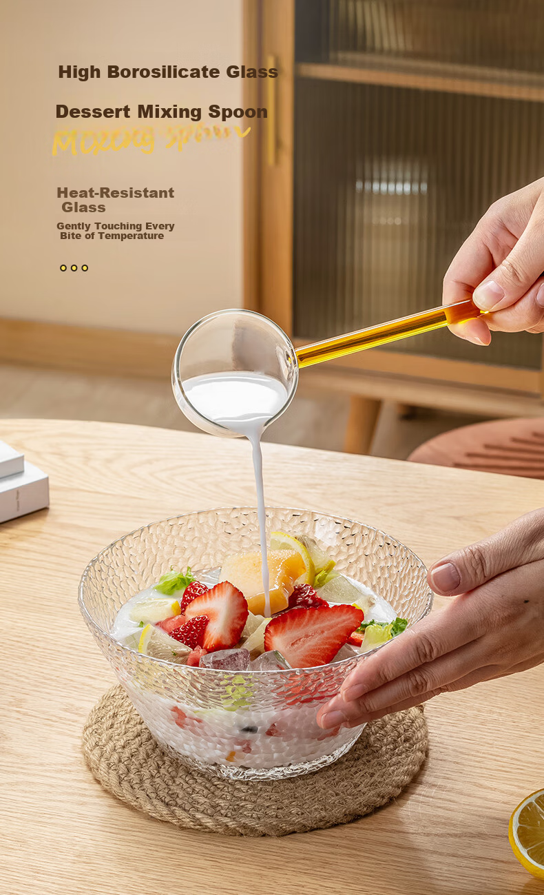 CRISTALGLASS High Borosilicate Long Handle Glass Spoon Large Household Soup Spoon Personal Dessert Stirring Spoon Snail Noodle Slurping Spoon 1