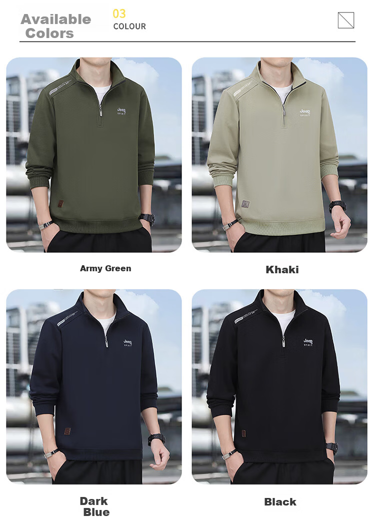 JEEP SPIRIT Men's Autumn Winter Stand Collar Pullover Zipper Base Layer Sweatshirt 2588 Khaki [Fleece Lined] L 4