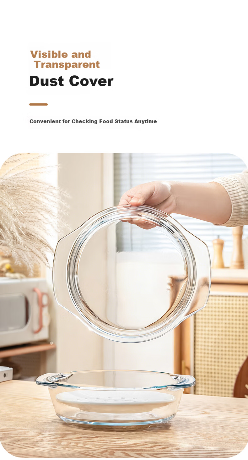 Genas Microwave Oven Special Steaming Bowl Steamer Basket Tray Double-Handle Transparent Heat-Resistant Glass Bowl 1.5L with Lid Soup Noodle Bowl 10