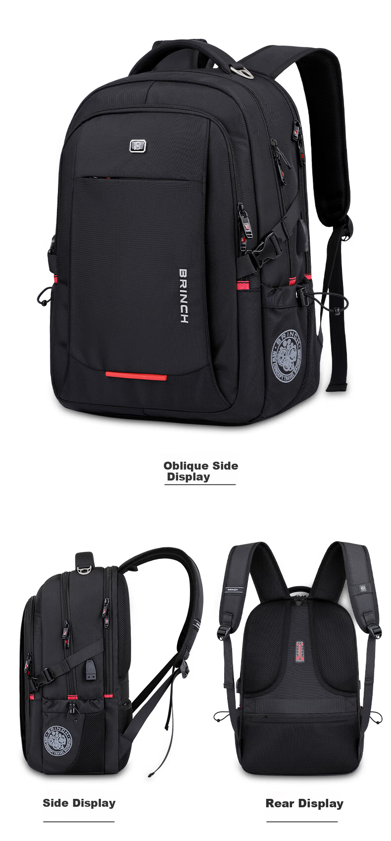 BRINCH Men's 17/18 Inch Laptop Backpack High-End Business Travel Lightweight Commuter Large Capacity 18