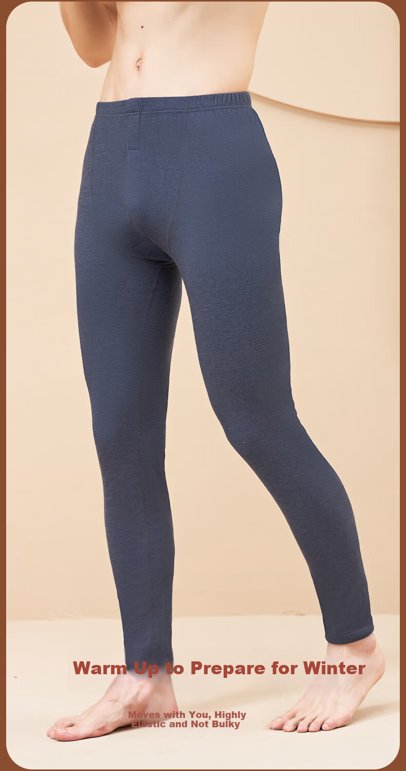 LangSha Men's Thermal Autumn Pants Mulberry Silk 10A Antibacterial Mite-Resistant Seamless Knit Cotton Thin Base Layer Pants 8