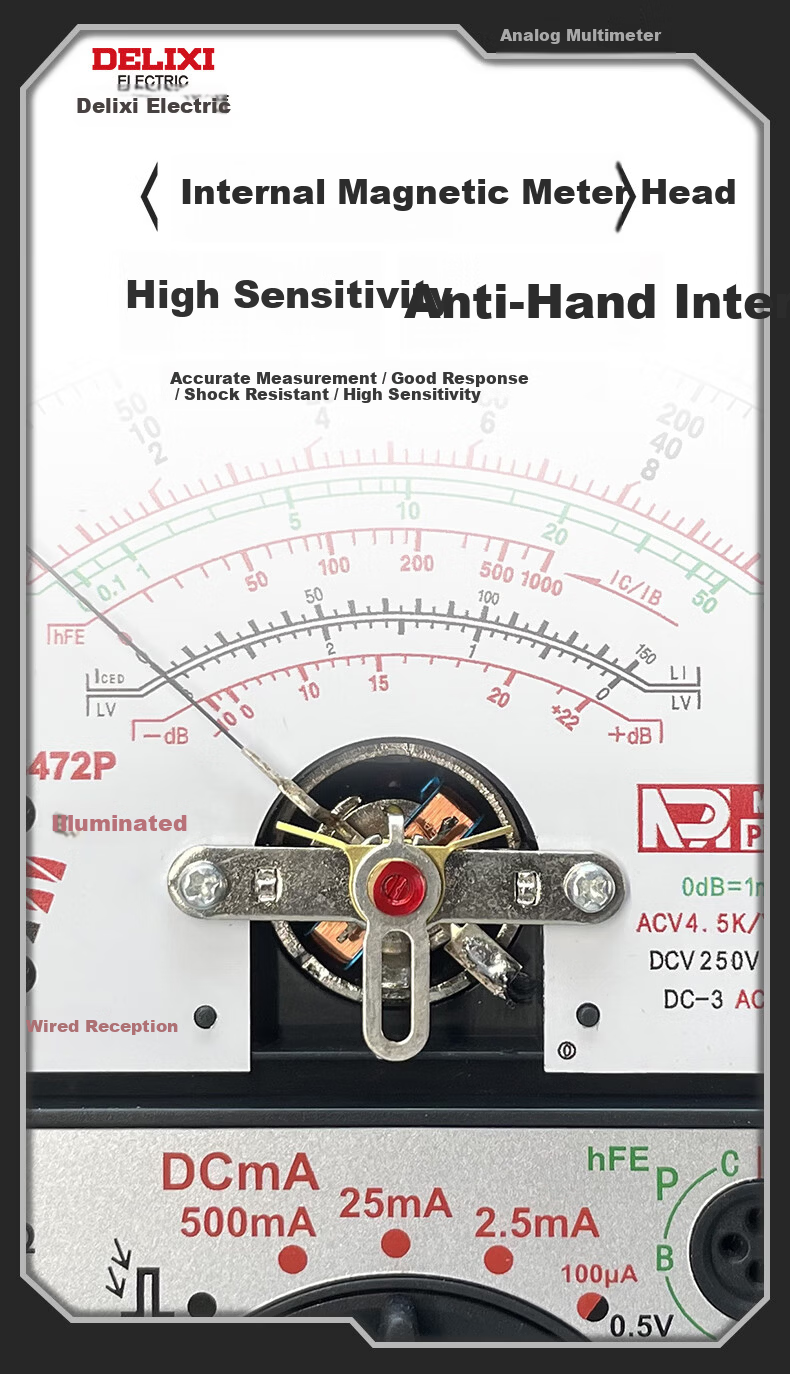 DELIXI ELECTRIC Pointer Multimeter Smart Anti-Burn Voltage Current Meter Internal Magnetic Mechanical Universal Meter Home Electrician S471P 9