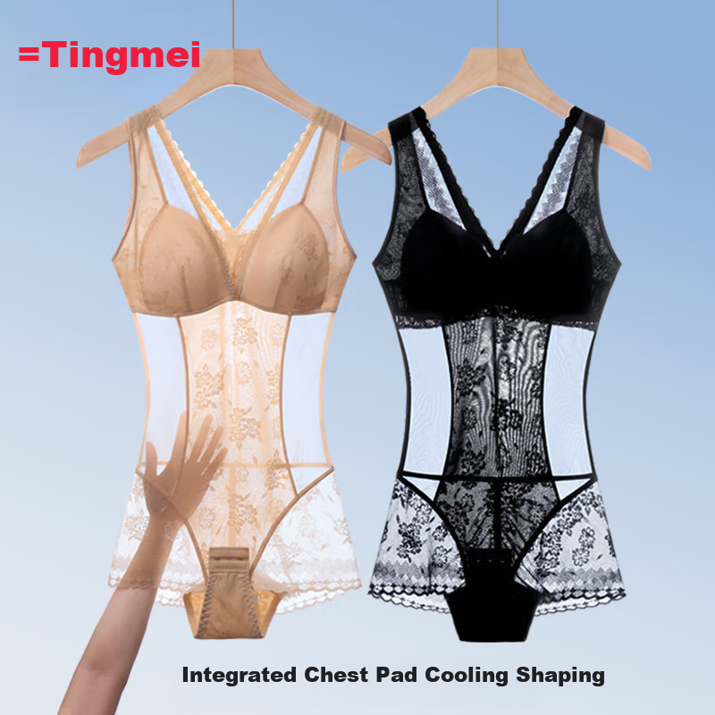 GRACEWELL One-Piece Shapewear Bodysuit Summer Thin Abdomen Control Hip Lift Strong Waist Shaping Slimming Body Shaper Bra-Free 2X