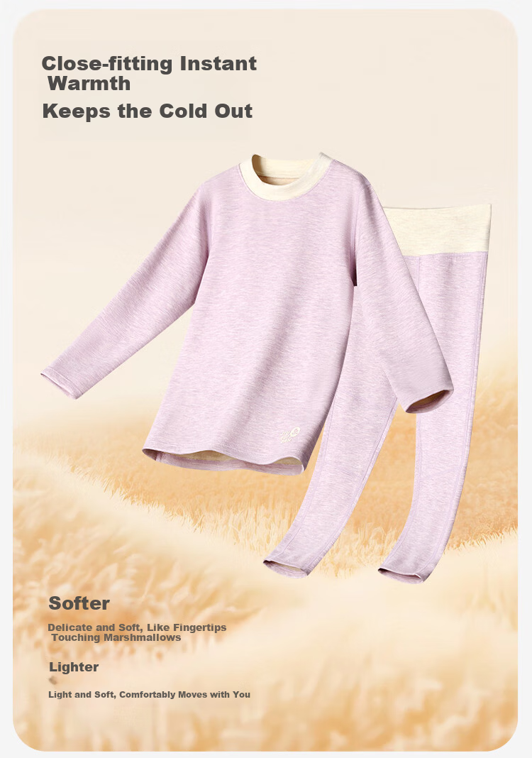 Jiusuibian Cotton Wool Children's Thermal Underwear Girls Autumn Winter Fleece Thickened High Waist Turtleneck Cotton Wool Shirt and Pants Set 5