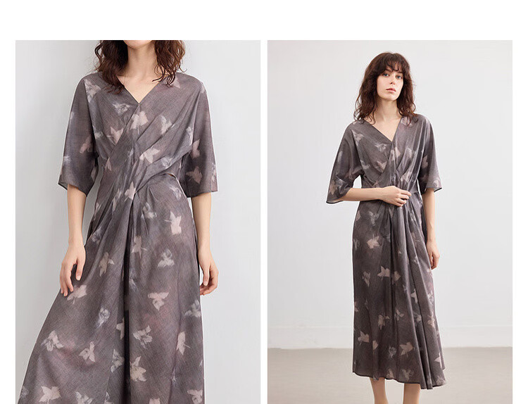 Demana Romantic Supreme Summer Vintage Floral V-Neck Waist-Defined Lightweight Flowing A-Line Mid-Length Dress for Women 3