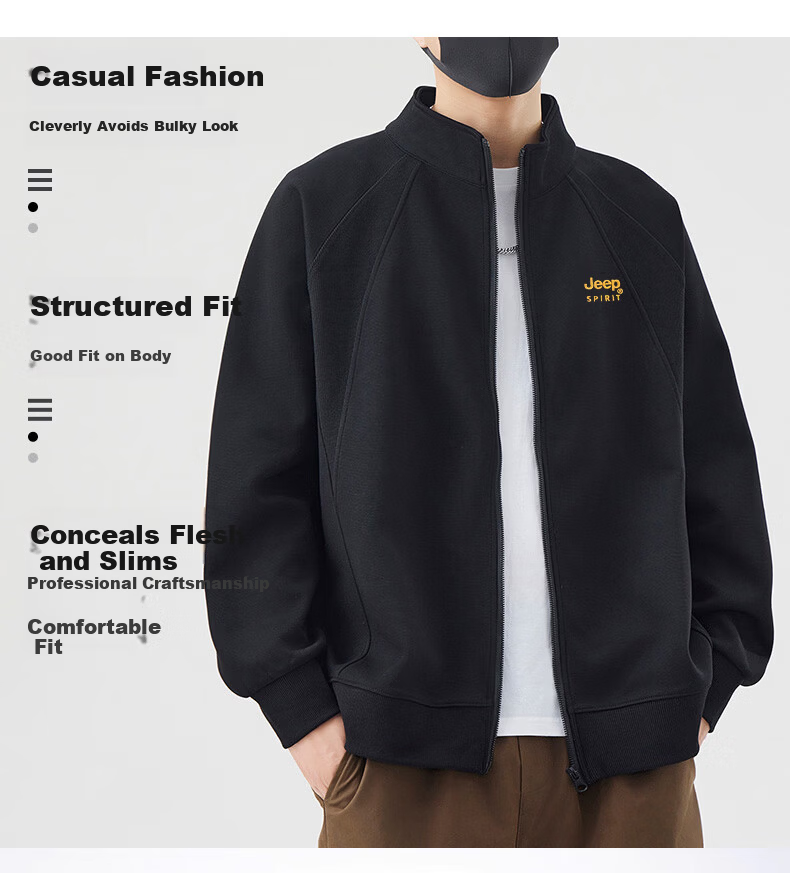 JEEP SPIRIT Men's Jacket Hoodie High-End 2026 Spring Autumn Stylish Sport Casual Trendy Top 2