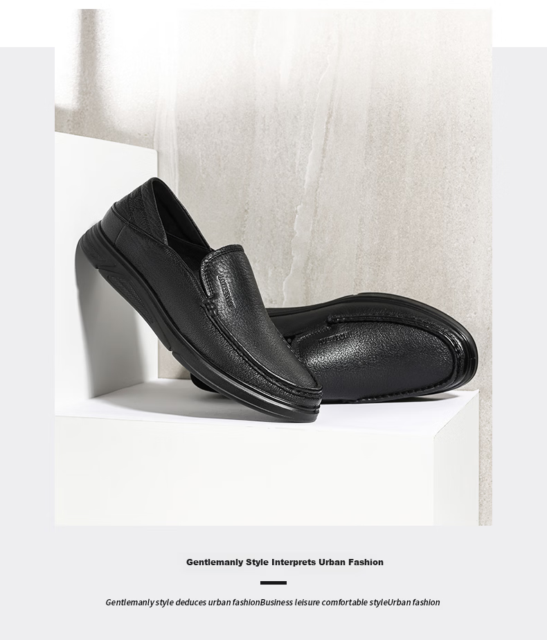 LAORENTOU Men's Shoes, All-Season Business Formal Shoes, Low-Top Shoes, Sheepskin Slip-On Shoes, Polyurethane Sole Lightweight Shoes, LA12046, Black, Size 42 6