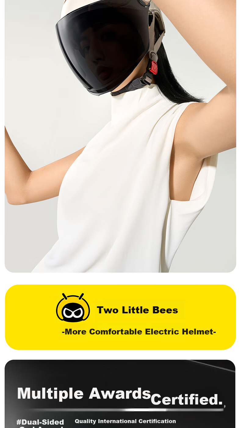 TWOBEE 3C Certified Electric Motorcycle Helmet, Four-Season Universal Half Helmet, Sun Protection and Anti-Fog Dual Visor, Zero-Pressure Sunroof, Unisex Electric Scooter Helmet TK47 46